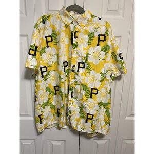 Pittsburgh Pirates Hawaiian Shirt, Yellow W/Floral Print and Team Logo, XL